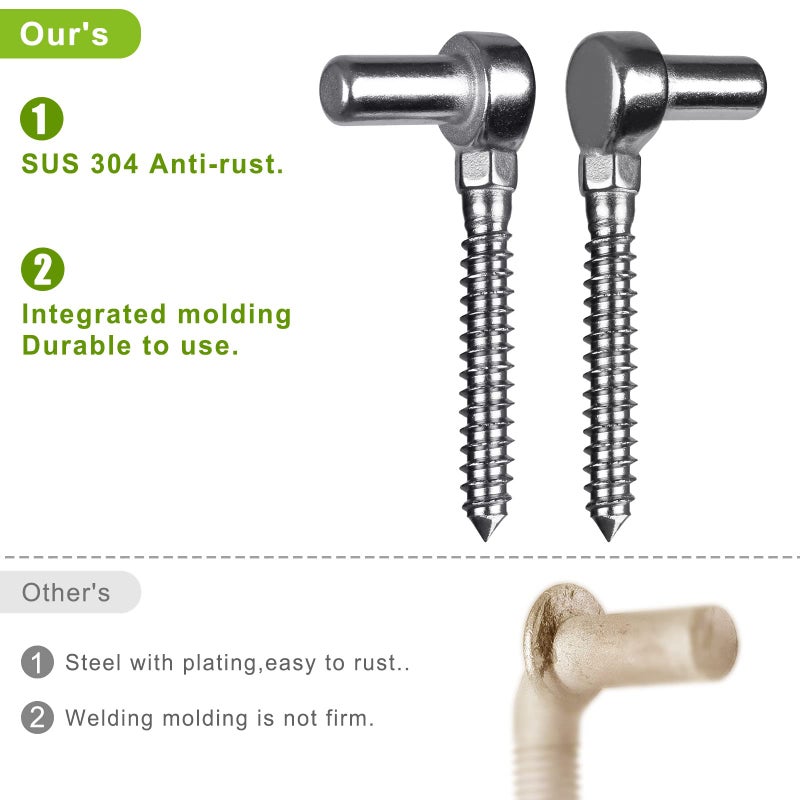 Insaga One-Piece Molding Chain Link Lag Screw Hinge  304 Stainless Steel Post Side Wood Bolt Hinges for Wooden Gate or Post  Screw in Pin Hinge 5/8'' Lag Bolt Hinge (2Pcs  M12) - Image 2